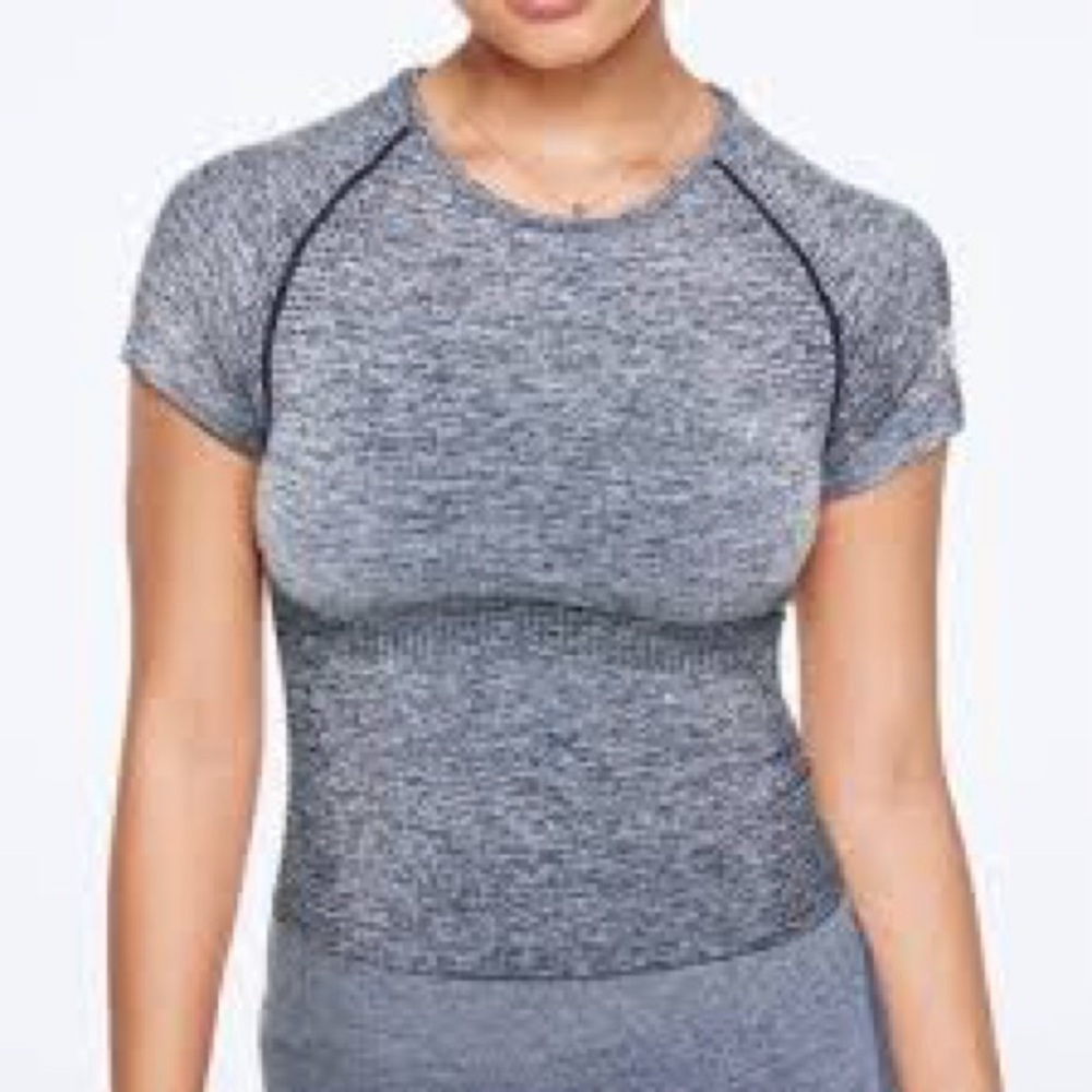 PINK VS Seamless Workout Short Sleeve Cropped Crew Ensign Navy Blue